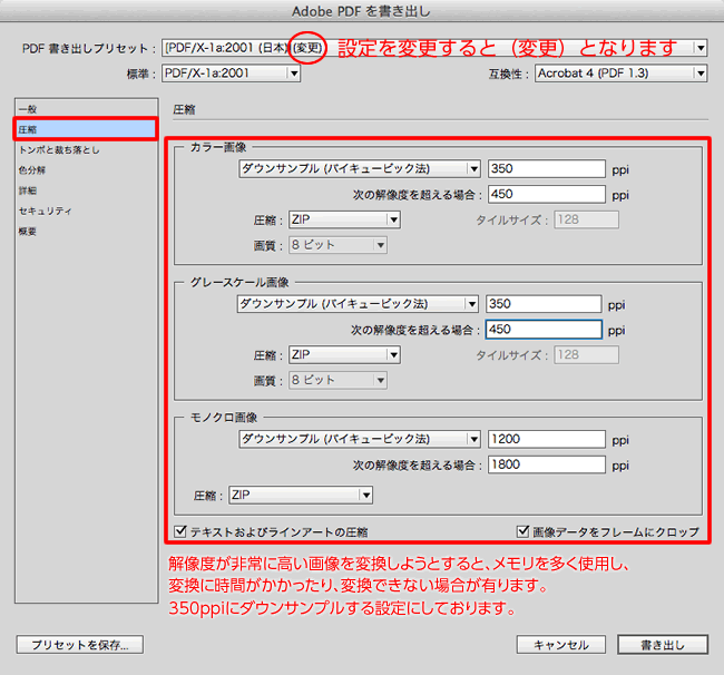 書き出し：圧縮設定