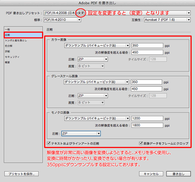 書き出し：圧縮設定