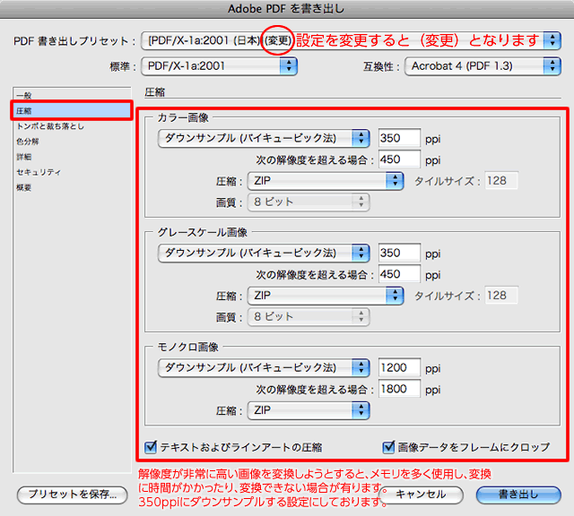 書き出し：圧縮設定