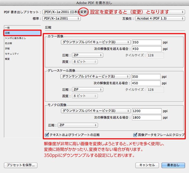 書き出し：圧縮設定