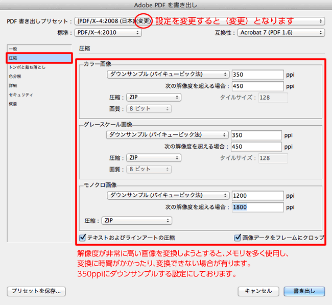 書き出し：圧縮設定